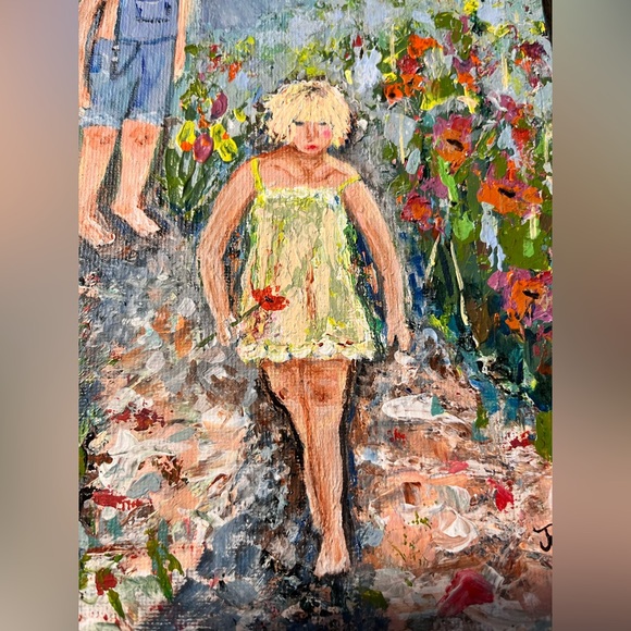 Original acrylic painting of girls and poppies 8x10 - Picture 5 of 8